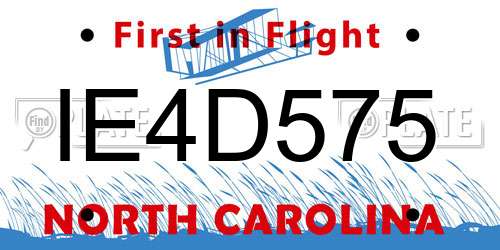 IE4D575 North Carolina License Plate