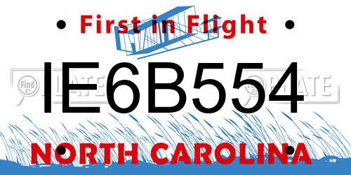 IE6B554 North Carolina License Plate