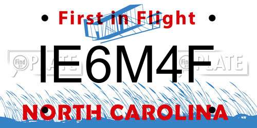 IE6M4F North Carolina License Plate