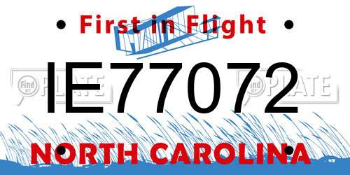 IE77072 North Carolina License Plate