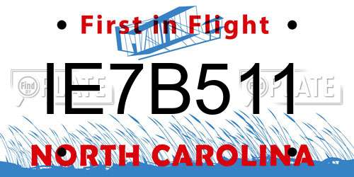 IE7B511 North Carolina License Plate