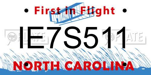 IE7S511 North Carolina License Plate