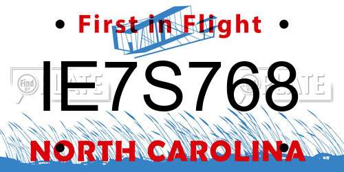 IE7S768 North Carolina License Plate