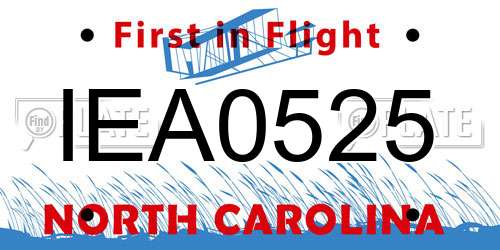 IEA0525 North Carolina License Plate