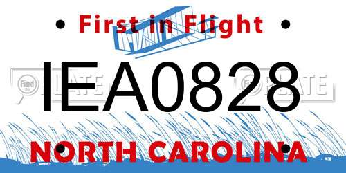 IEA0828 North Carolina License Plate