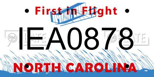 IEA0878 North Carolina License Plate