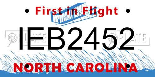 IEB2452 North Carolina License Plate