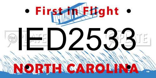 IED2533 North Carolina License Plate