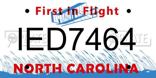 IED7464 North Carolina License Plate