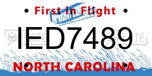 IED7489 North Carolina License Plate
