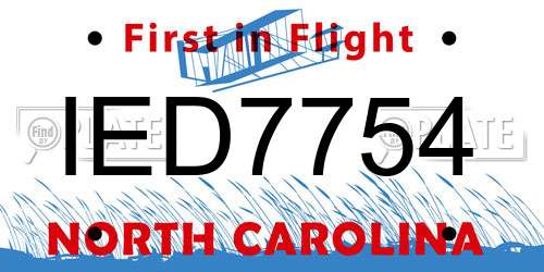 IED7754 North Carolina License Plate