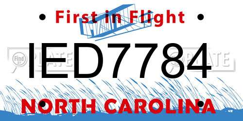 IED7784 North Carolina License Plate