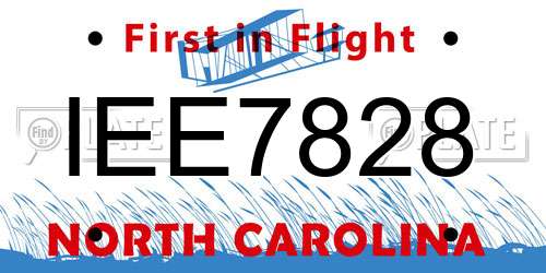 IEE7828 North Carolina License Plate
