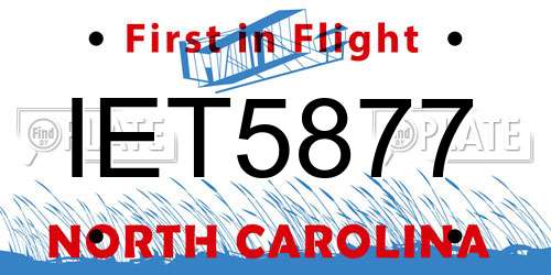 IET5877 North Carolina License Plate