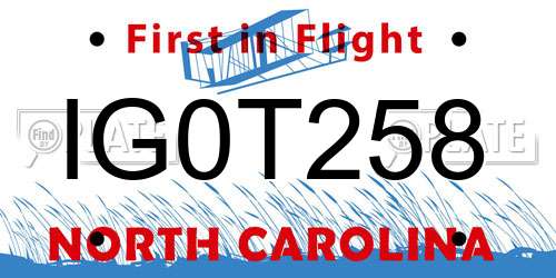 IG0T258 North Carolina License Plate