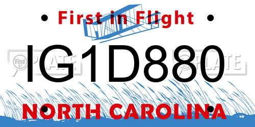 IG1D880 North Carolina License Plate