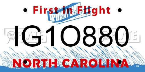 IG1O880 North Carolina License Plate