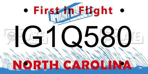IG1Q580 North Carolina License Plate