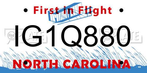 IG1Q880 North Carolina License Plate