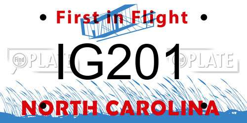 IG201 North Carolina License Plate