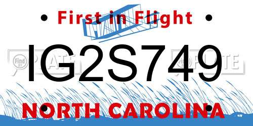 IG2S749 North Carolina License Plate