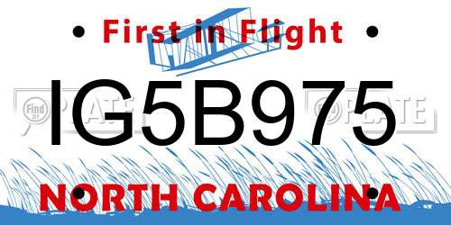 IG5B975 North Carolina License Plate