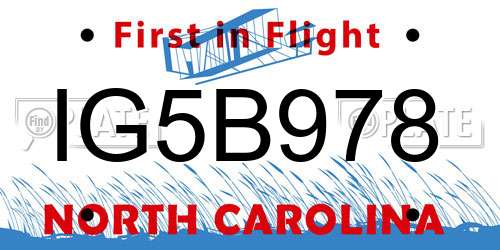 IG5B978 North Carolina License Plate