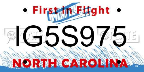 IG5S975 North Carolina License Plate