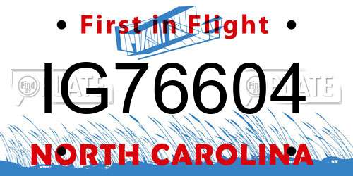 IG76604 North Carolina License Plate