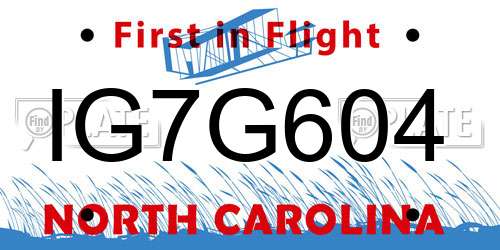 IG7G604 North Carolina License Plate
