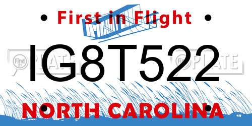 IG8T522 North Carolina License Plate