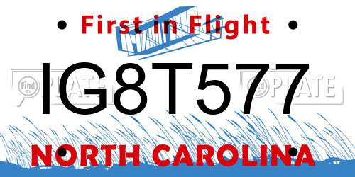 IG8T577 North Carolina License Plate