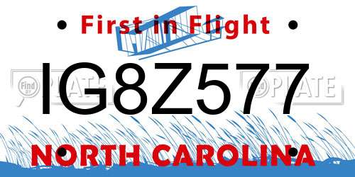 IG8Z577 North Carolina License Plate