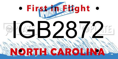 IGB2872 North Carolina License Plate