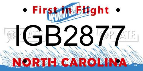 IGB2877 North Carolina License Plate