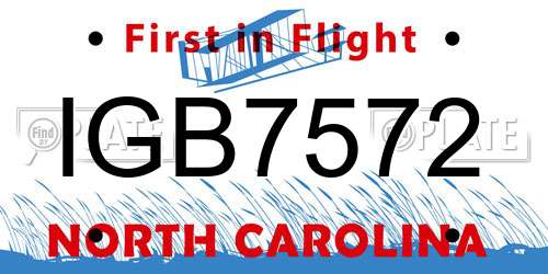 IGB7572 North Carolina License Plate