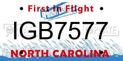 IGB7577 North Carolina License Plate