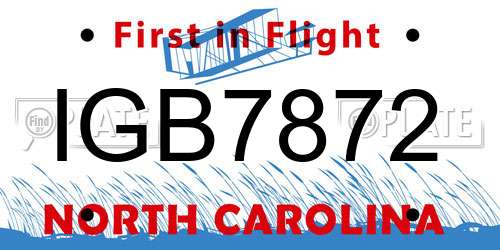 IGB7872 North Carolina License Plate