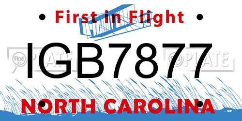 IGB7877 North Carolina License Plate