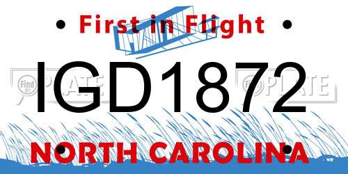IGD1872 North Carolina License Plate
