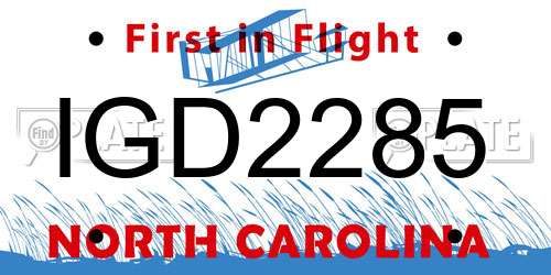 IGD2285 North Carolina License Plate