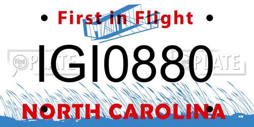 IGI0880 North Carolina License Plate