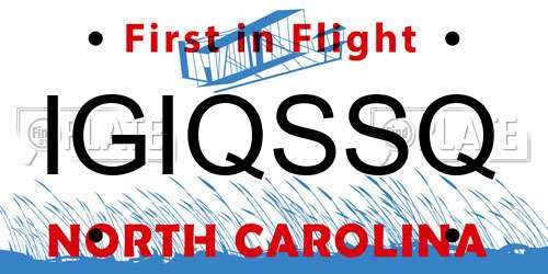 IGIQSSQ North Carolina License Plate