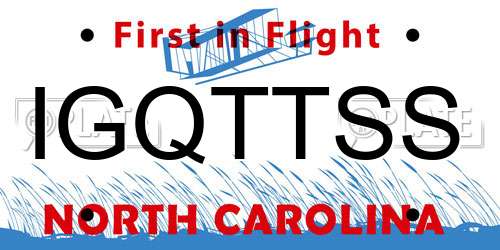 IGQTTSS North Carolina License Plate