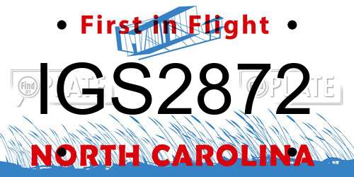 IGS2872 North Carolina License Plate