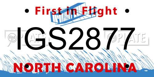 IGS2877 North Carolina License Plate