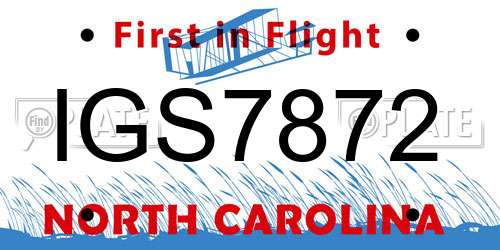 IGS7872 North Carolina License Plate