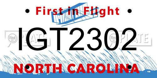 IGT2302 North Carolina License Plate