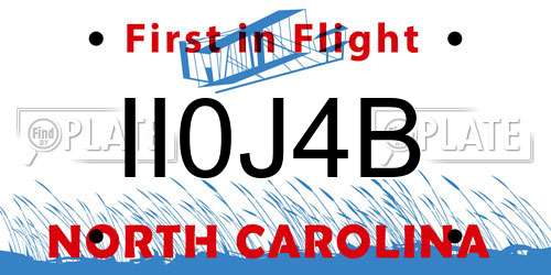 II0J4B North Carolina License Plate