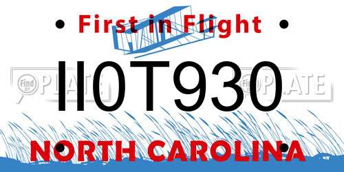 II0T930 North Carolina License Plate